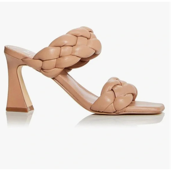 Marc Fisher Hammy Slide Heels 6 NWOT Tan Leather Square Toe Slip On Braided Mule - Picture 3 of 8